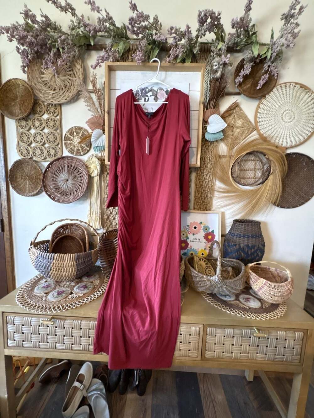 Universal Standard LS Side Ruched Dress in Red Dahlia Size M